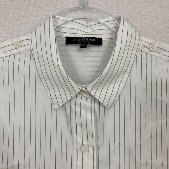 Lafayette 148 New York White Black Striped Relaxed Preppy Button Down Large - Picture 3 of 10